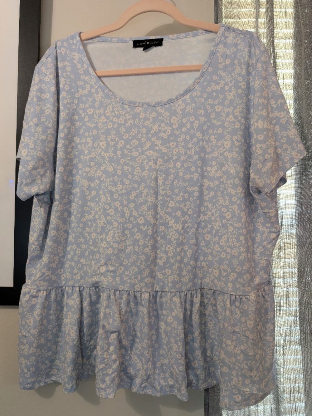 Social Scene Blue Floral Baby Doll Blouse Stretchy Size 2X